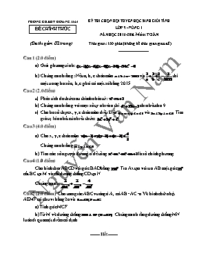 Kỳ thi chọn đội tuyển học sinh giỏi tỉnh lớp 9  Vòng 1 năm học 2015 - 2016. môn Toán